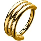 Pierced Owl 16G Gold Plated Stainless Steel Triple Stack Helix Cartilage Septum Hinged Segment Ring