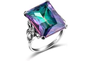 CZCLMLT Ladies Classic 18K Seven Color Topaz Square Diamond Ring in Sterling Silver Fashion Set Rainbow Gemstone Ring CZ Eternity Engagement Wedding Ring Promise Cocktail Ring Sizes 6-10 568