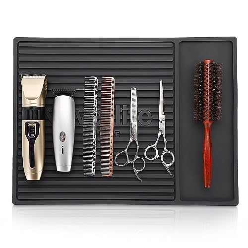 Noverlife 16x12in Barber Clipper Mat, Heavy Duty Rubber Barber Table Pad Heat-resistant Styling Station Mat, Professional Salon Hair Styling Tool Station Stripe Organizer Pad Barber Work Station Mat