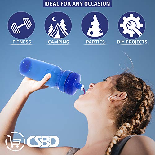 CSBD Clear 24 Oz Sports Water Bottles, 10 Pack, Blank for Customized Branding, No BPA Food Grade Plastic for Fitness, Hiking, Cycling, or Gym Workouts, Made in USA (24 Ounces, Blue)