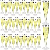 Bgtecho 100 Pack Plastic Champagne Flutes, 4.5 Oz Disposable Clear Toasting Glasses, Cocktail Cups with Silver Rim, Plastic Champagne Glasses for Wedding Birthday Party
