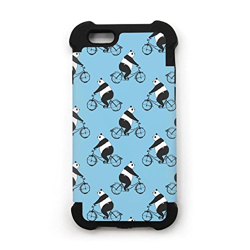 iPhone 6 Case,iPhone 6s Case,Blue Pandas Ride Bicycles Slim Fit Dual Layer Anti-Scratch Slip Cover PC Rubber&Shock Absorbent TPU Bumper Case Apple 6 iPhone Case
