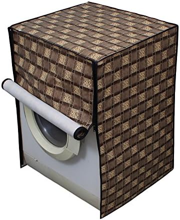 Lithara Waterproof & Dustproof Golden Printed Washing Machine Cover for Fully Automatic Front Load LG F80E3MDL2 5.5kg Model