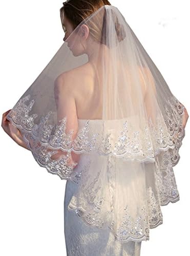 Women's Simple 2 Tier Cut Edge Bridal Wedding Veil with Comb Fingertip Length