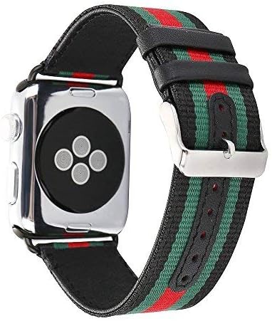 Hontao Stylish Band Compatible with iWatch 38mm 40mm 42mm 44mm Woven Nylon with Soft Leather Strap for Series 5/4/3/2/1