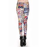 RiverPanda Comic Digital Printed Leggings - Blue/Black/Orange, Small-Medium