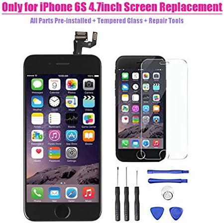 for iPhone 6s LCD Display Screen Touch Digitizer Full assembly Replacement with 3D Touch Panel Home Button Front Camera Ear Speaker Repair Tools Screen Protector, Not fit for iPhone 6S Plus or 6