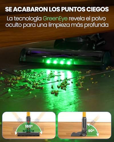 Zynet DP2 Aspiradora Sin Cable con Doble Batería, 45KPa/60Min/500W, Pantalla LED, Tubo Telescópico, Autónomo, Luz Verde, Aspiradora Escoba Sin Cable para Pelo de Mascotas/Alfombras/Suelos Duros