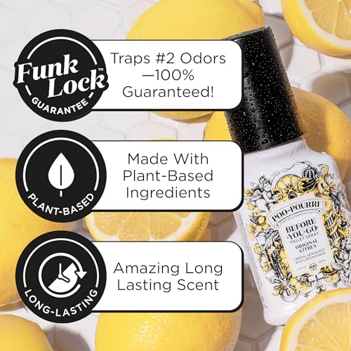 POO-POURRI BEFORE-YOU-GO TOILET SPRAY, ORIGINAL CITRUS, 2 FL OZ, 2 PACK, UP TO 100 USES, BATHROOM ODOR DEODORIZER WITH ESSENTIAL OILS, TRAVEL ESSENTIALS, TSA APPROVED SIZE, LEMON BERGAMOT