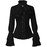 Women's Victorian Renaissance Long Sleeve Shirts Lace Stand Collar Blouse Tops