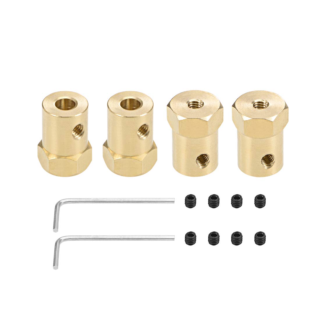 sourcing map Hex Coupler 5mm Bore Motor Hex Brass Shaft Coupling Connector for Car Wheels Tires Shaft Motor 4pcs