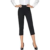 Tapata Womens Capri Pants 19"/20.5" Yoga Dress Capri Casual Straight Leg Capris Stretch High-Waist Work Pants for Summer 19'', Black, Pinstripe, M