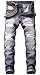 YTD Mens Distressed Ripped Biker Slim Jeans Stretched Moto Denim Pants (W38(Tag 40), Dark Gray)