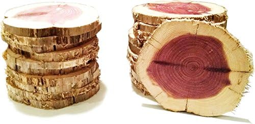 Wooden Cedar Slices, 20 Pieces, 3 Inches Diameter, Rustic Bark Left for Wedding and Crafts