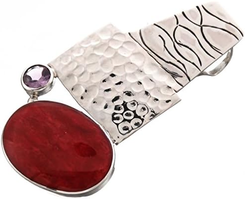 Red Sponge Coral Amethyst Abstract 925 Sterling Silver Pendant, 2 3/16"