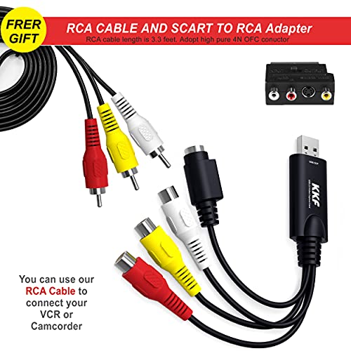 KKF RCA AV to USB Video Capture Card Converter, Convert Analog VHS VCR