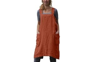 VLZUFE Cotton Linen Apron for women Cross Back Apron Pinafore Dress for Baking Cooking Gardening Work