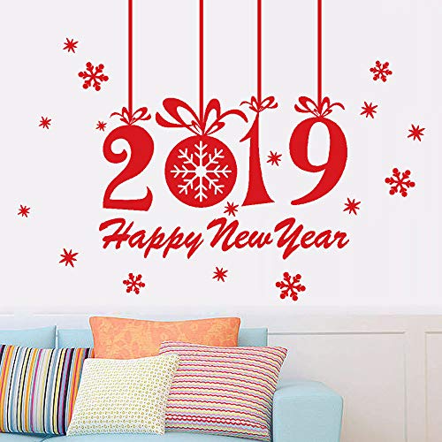 MSOO 2019 New Year Merry Christmas Wall Sticker Home Shop Windows Decals Decor (D 75X55cm/29.5x21.6inch, Red)