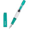 Majohn T1 Piston Fountain Pen Fine Nib, Green Aluminium Clear Acrylic Large Ink Capacity Writing Pen Box