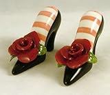 Black High Heel Shoe with Red Rose Flower Salt & Pepper Shaker Set Black High Heel Shoe with Red Rose Flower Salt & Pepper Shaker Set