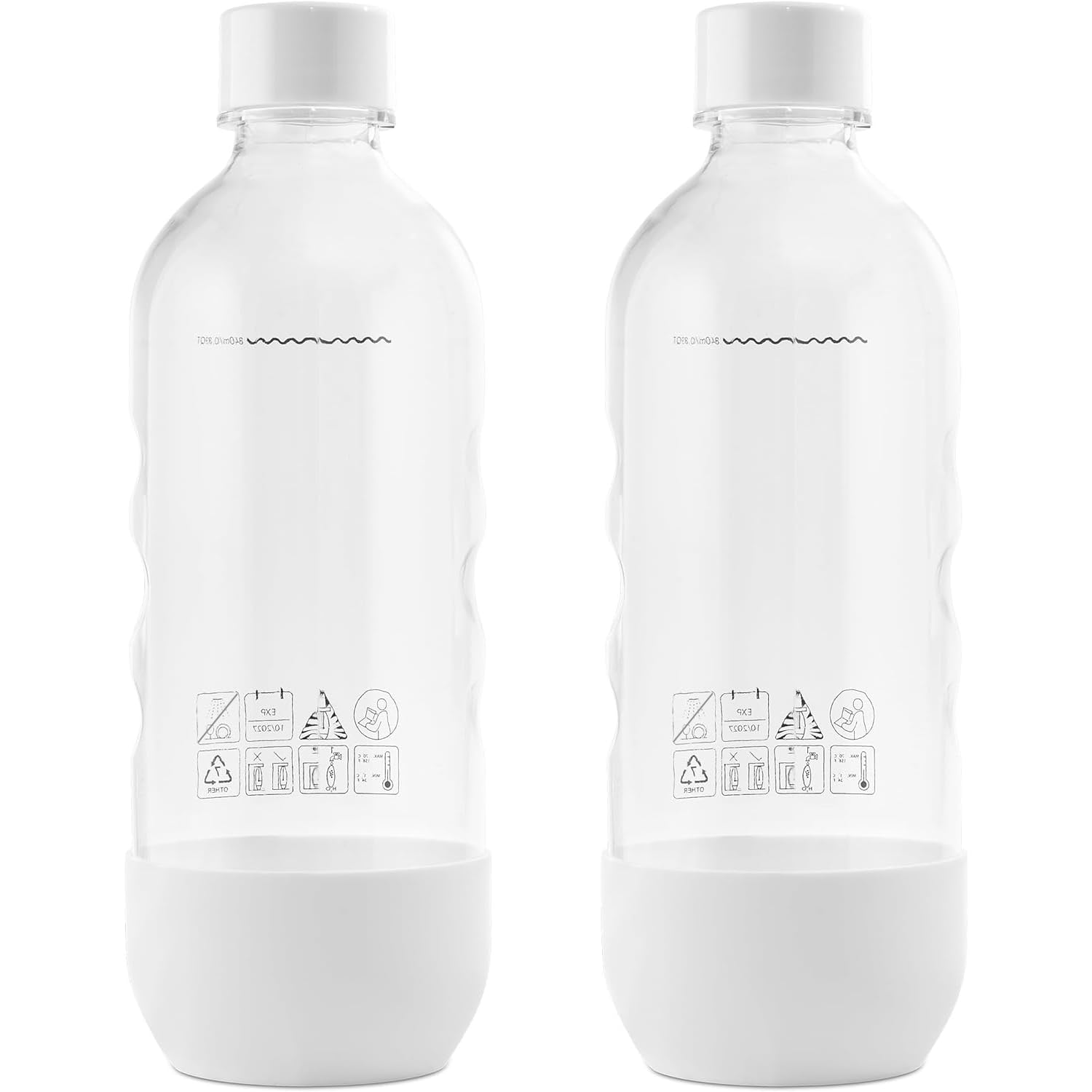 MRX Solutions Replacement Bottles Compatible with SodaStream Sparkling Water Maker 1 Liter (2-Pack, White)