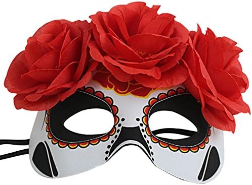 Masquerade Mask for Women with Flower Feather Red