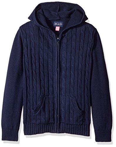 The Children's Place Little Girls' Zip Front Uniform Sweater, Tidal, Small/5/6