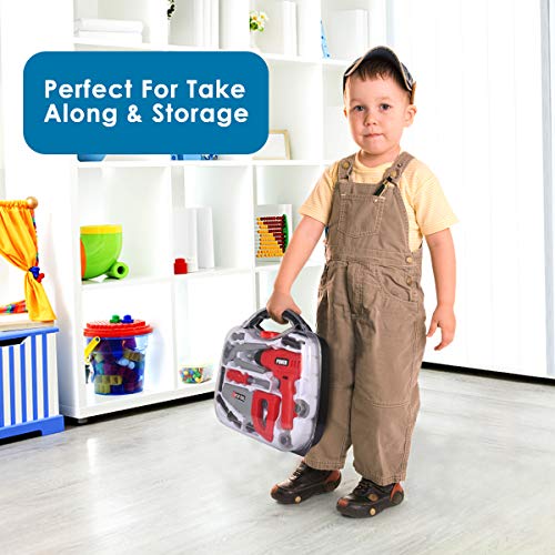 DAPRIL Kids Tool Set, Construction Tool Sets Pretend Play Toys with Electronic Cordless Drill and 14 Pretend Play Construction Accessories, The Best Popular Gift Toys for Boys & Girls