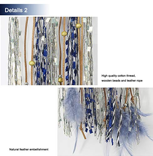 TEESHLY Moon Star Dream Catcher Handmade Crescent Shape Dreamcatchers for Wall Decor, Blue Feather Hanging Ornament for Home Decoration Festival Gift