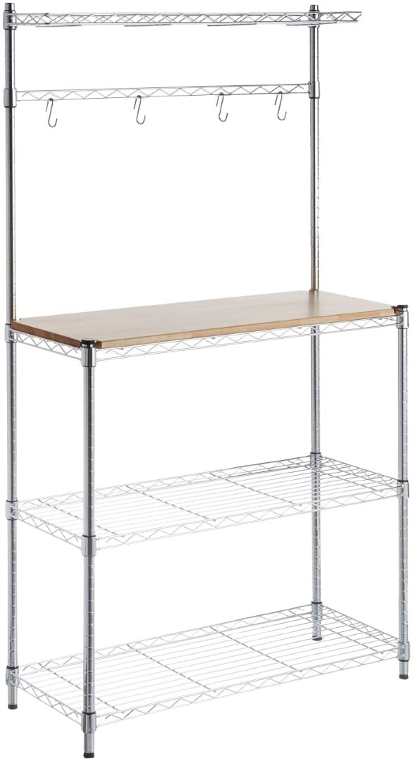 Amazon Basics Baker's 3-Shelf Rack, Wood/Chrome, 91.44 x 35.56 x 161.04 cm