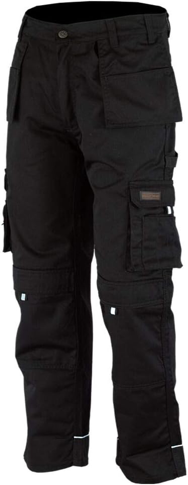 WrightFits Men Pro-11 Work Trousers Black Heavy Duty Cargo Pants 30W-31L