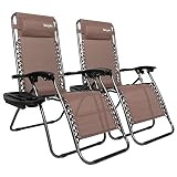 Bonnlo Infinity Zero Gravity Chair, Outdoor Lounge Patio Chairs with Pillow and Utility Tray Adjustable Folding Recliner for Deck,Patio,Beach,Yard Pack 2(Brown)
