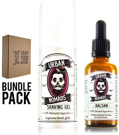 Shaving Gel &amp; Aftershave Bundle by Urban Nomads | 100% Natural with Refreshing Mint Scents | Made with Vitamin E &amp; Peppermint | Handcrafted in Spain | Makes a Great Gift!