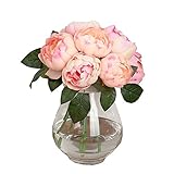 Doinshop Artificial Peony Silk Flower Leaf Home Wedding Party Décor 1 Bouquet 6 Heads (Beige)