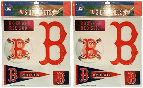 Set of 2 MLB Ultraflip 5 Piece 3D Magnet Sets - Holographic MLB Magnets Perfect for Vehicles, Home, School, or at the Office! Represent Your Favorite Team In Style! (Boston Red Sox 2 Pack)