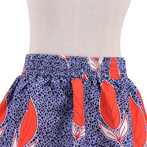 Novia's Choice Women African Floral Print Pleated High Waist Maxi Casual A-Line Skirt(Red Leaf S)