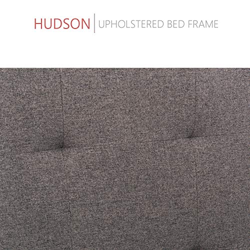 Hudson Tufted Upholstered Platform Bed, 50" Tall Headboard, Heather Gray Fabric, Strong Wood Slats, Wood Feet, Designed to Work with Adjustable Beds, Solid Rail (King)