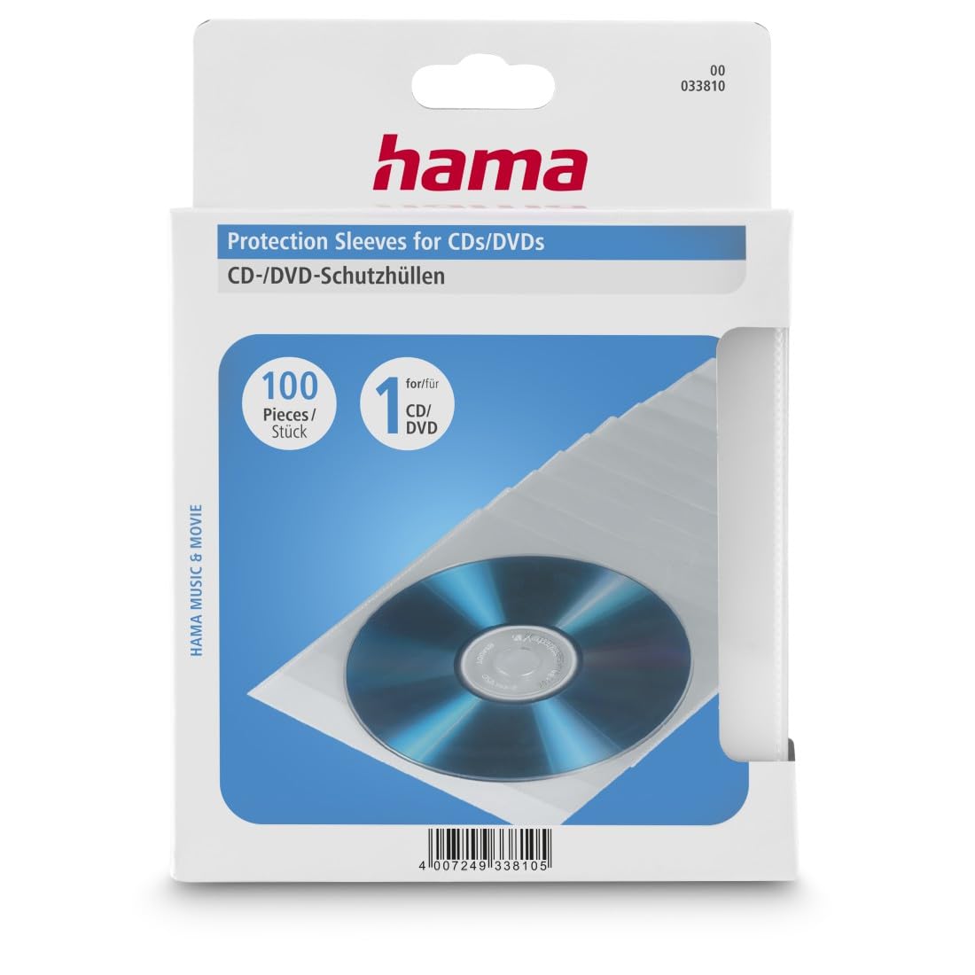100 Hama Sealable CD/DVD Transparent Protective Sleeves