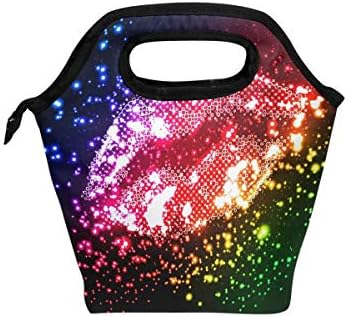 Neoprene Reusable Insulated Lunch Tote Bag School Picnic Thermal Carrying Gourmet Lunchbox Container Organizer For Men, Women, Adults, Kids, Teens, Girls, Boys, Colorful Glitter Sexy Lips