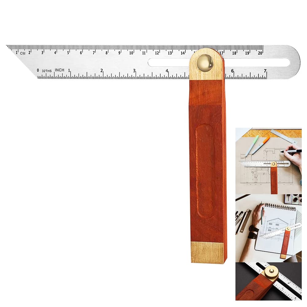 VOANZO 9Inch Adjustable Carpentry Square Bevel Gauge Wooden Sliding T Hardwood Handle for Craftsman Woodworking Architect Enginee