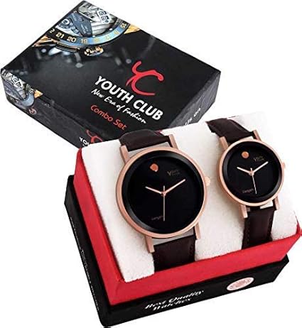 Quartz Movement Analogue Brown Dial Mens and Womens Watch - Set of 2