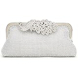 BIG-SALE- Evening Handbags Flower Evening Clutch Pearl Beaded Evening Handbags For Cocktail Wedding (Silver-3007)