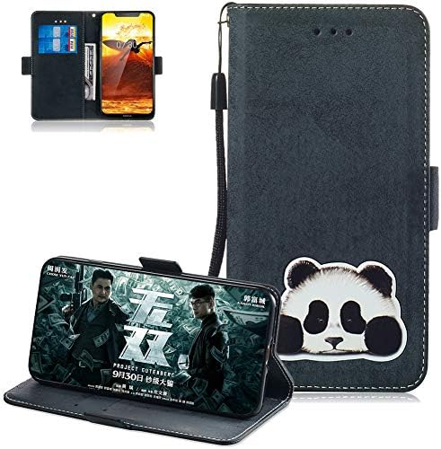 FNBK Compatible with Nokia 8.1 Flip Case Panda Vintage Leather Case with Aluminum Alloy Fittings Wallet Shockproof Case Kickstand Function Protective Magnetic Clasp Cover with Card Holder