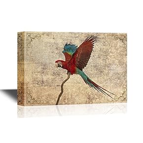 Birds and Poultry Canvas Wall Art - A Parrot on a Tree Branch - Gallery Wrap Modern Home Art | Ready to Hang - 12x18 inches