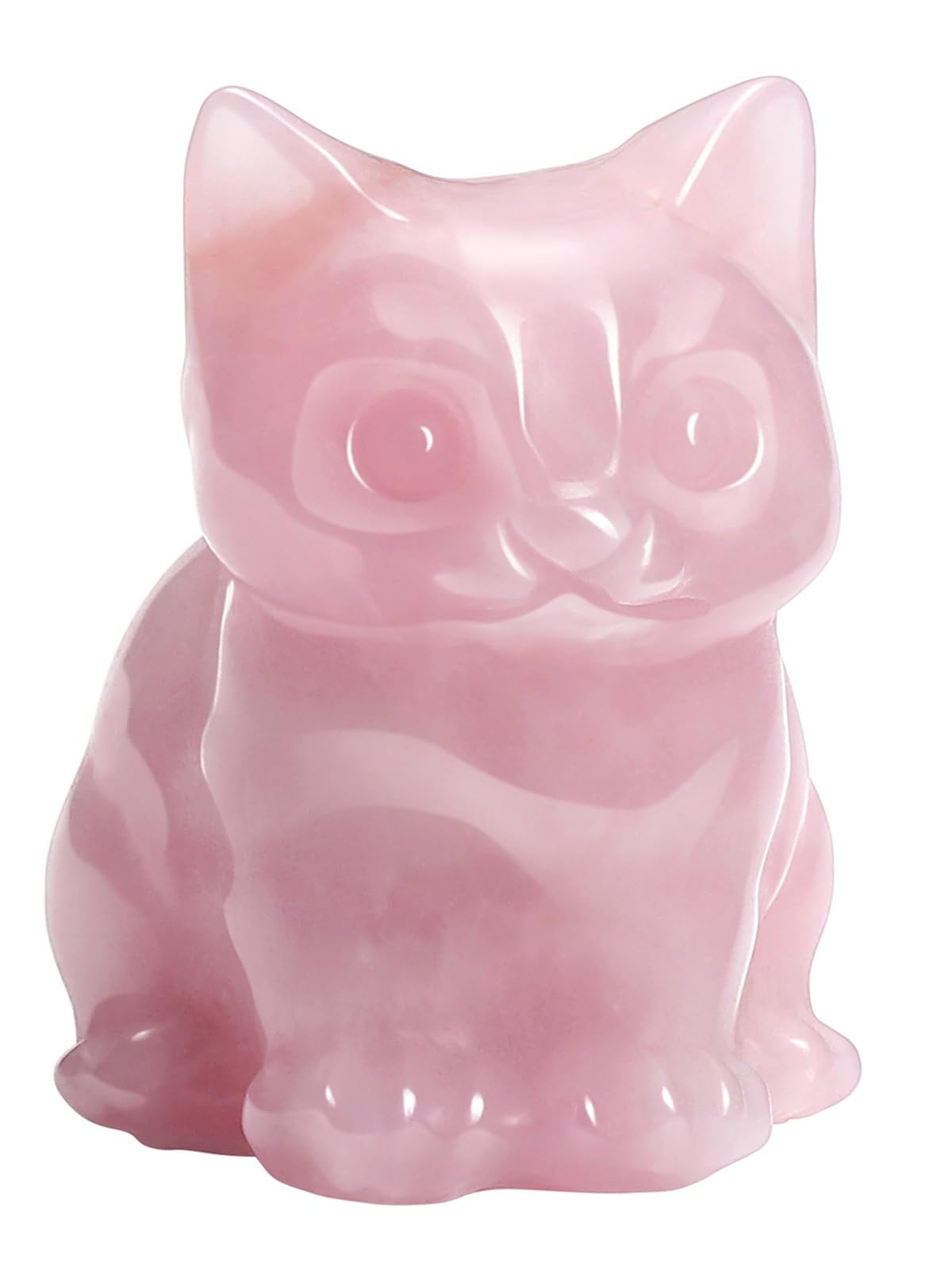 Jovivi Rose Quartz Cat Ornaments Gifts for Cat Lovers,Pink Healing Crystal Lucky Cat Figurines Cat Lovers Gifts for Women Home Desk Decor 1.6"