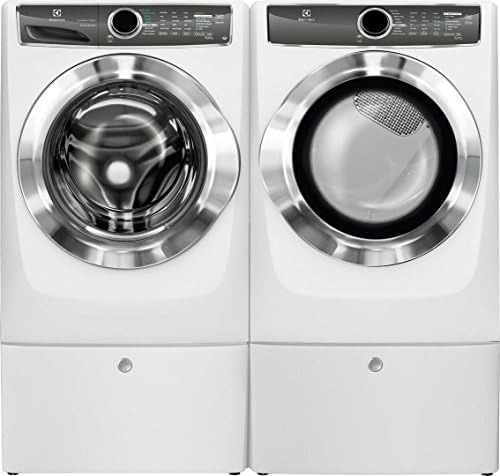 Electrolux Island White Front Load Laundry Pair with EFLS617SIW 27" Washer, EFMG617SIW 27" Gas Dryer and 2 EPWD157SIW Pedestals