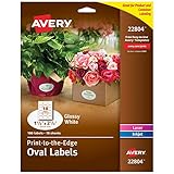 Avery Easy Peel Print-To-The-Edge Permanent Labels, Oval, Laser/InkJet, 1.5 x 2.5-Inches, Glossy White, Pack of 180 (22804)