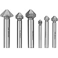 6pcs Chamfer Cutter, HSS Machine Countersink Carbide Chamfer Cutter Round Shank 3 Edged 90 Degree High‑Speed Steel Countersin