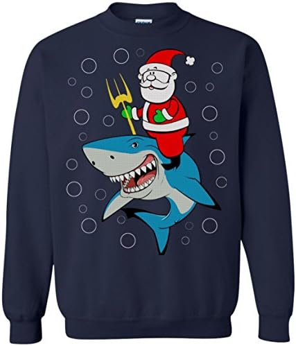 Dolphintee Santa Riding Shark Fly In Christmas Night Xmas Sweatshirt For Kids, Men, Women
