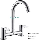 Keyohome Kitchen Sink Mixer Taps 2 Hole 360° Swivel Chrome UK Fittings view 6